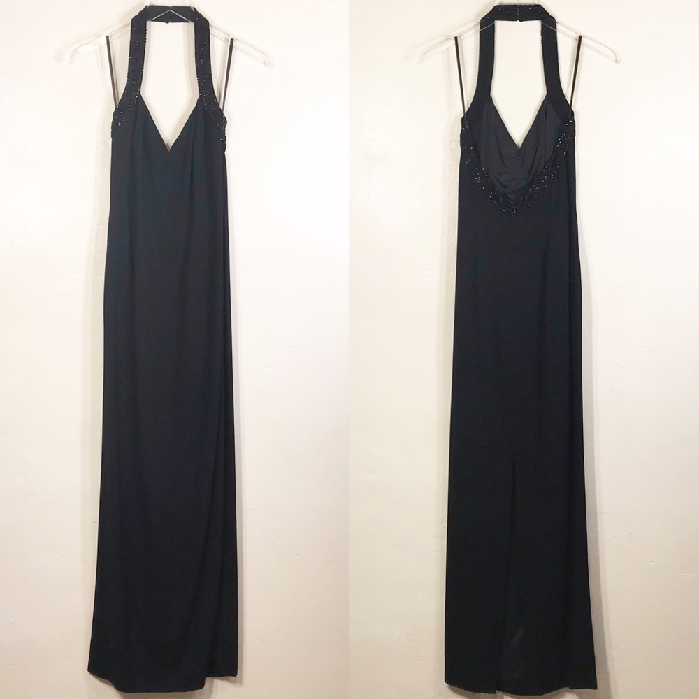 Cache | NWT Beaded Embellished V-Neck Halter Dress